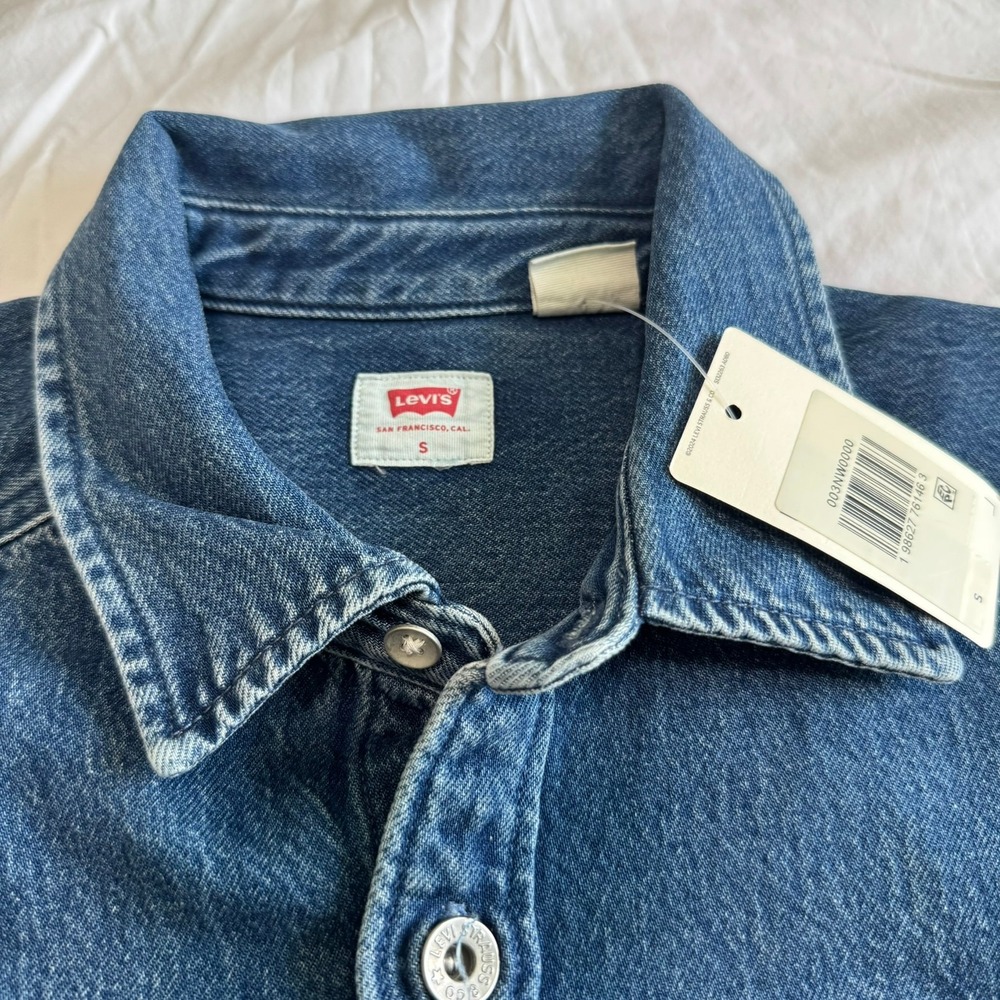 Levis Mens Denim Shirt Small Blue Long Sleeve Button Down Workwear New With Tags - Picture 2 of 13